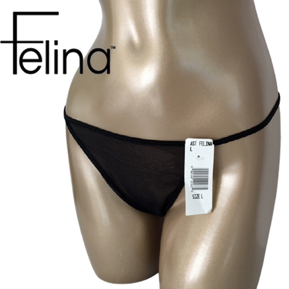 FELINA Lingerie Black Mesh Thong Panty NWT L